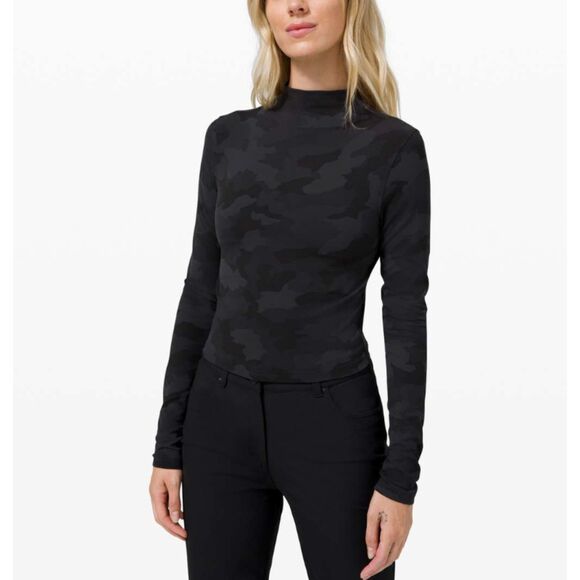 Women Lululemon All Aligned Mock Neck Long Sleeve in Camo Deep Coal Multi - Picture 1 of 9